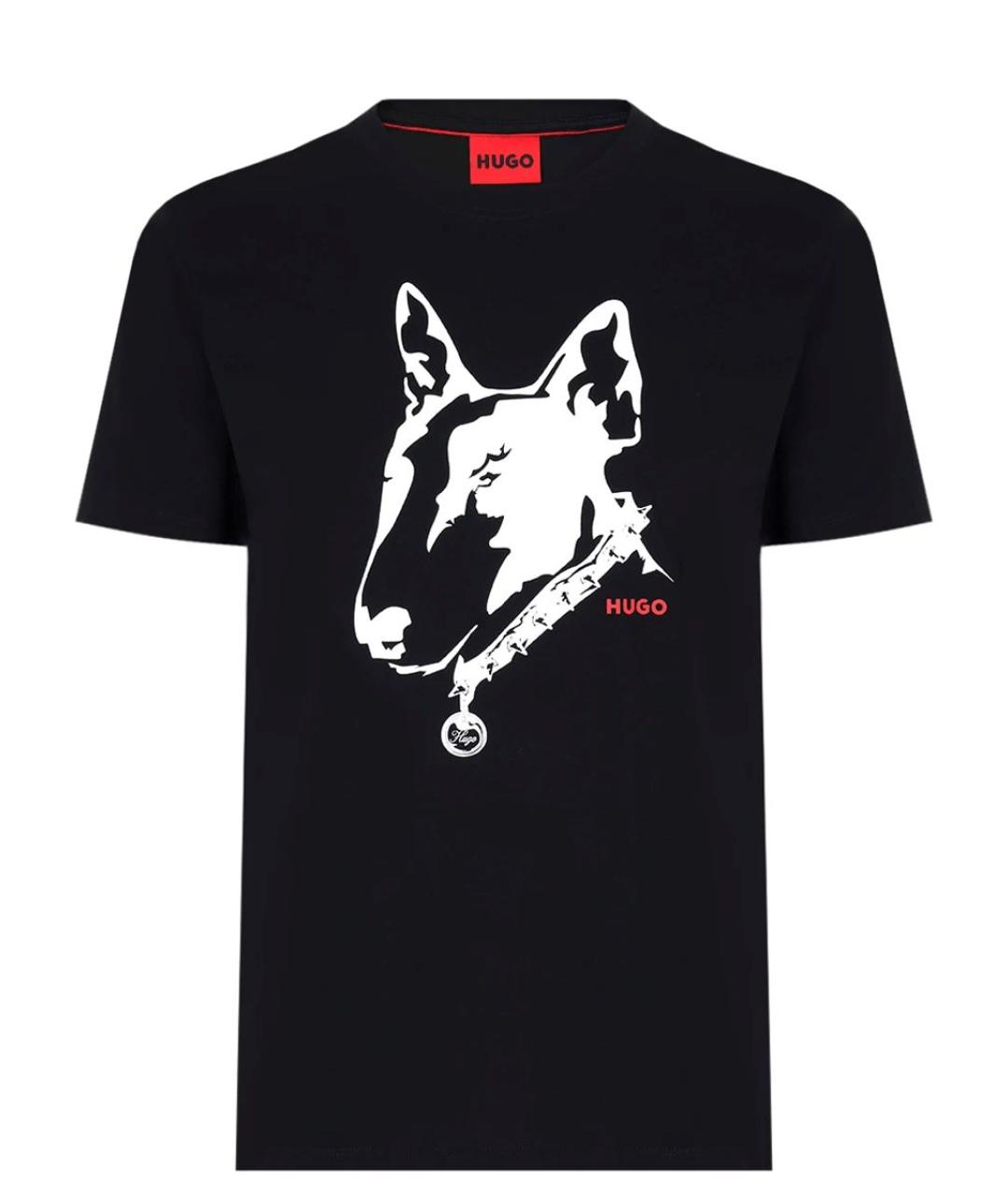 HUGO Черная хлопковая футболка, фото 10