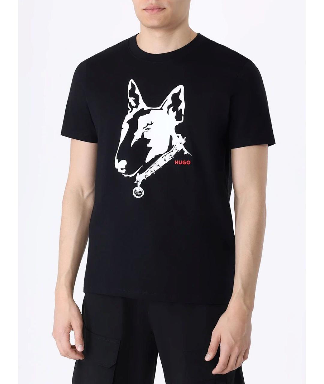 HUGO Черная хлопковая футболка, фото 7