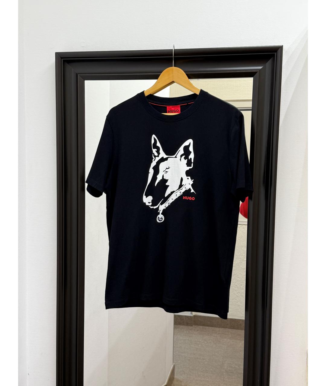 HUGO Черная хлопковая футболка, фото 3