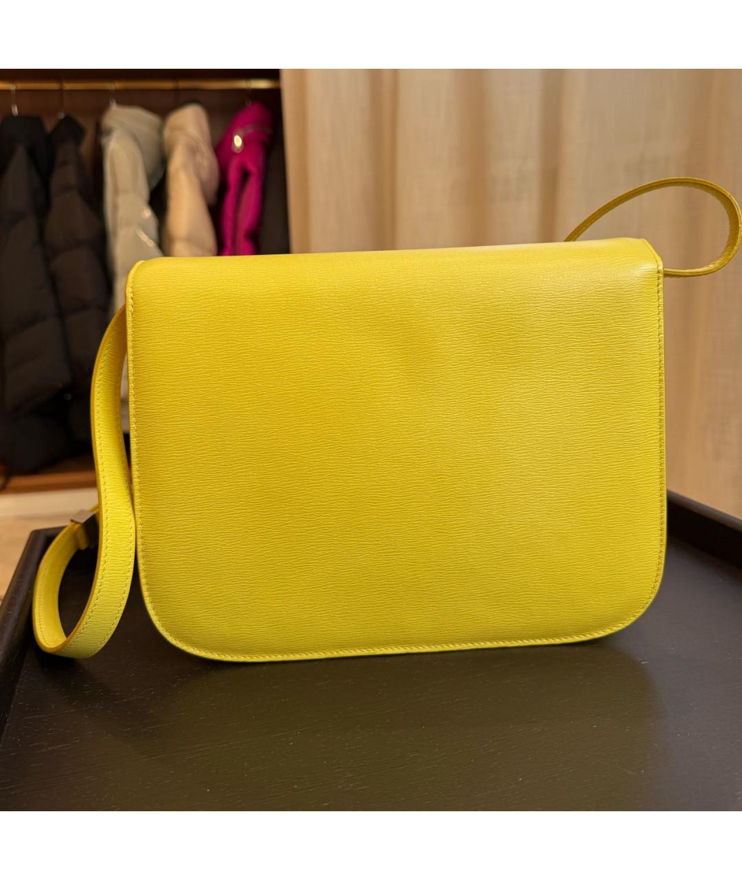 CELINE Желтая кожаная сумка через плечо, фото 4