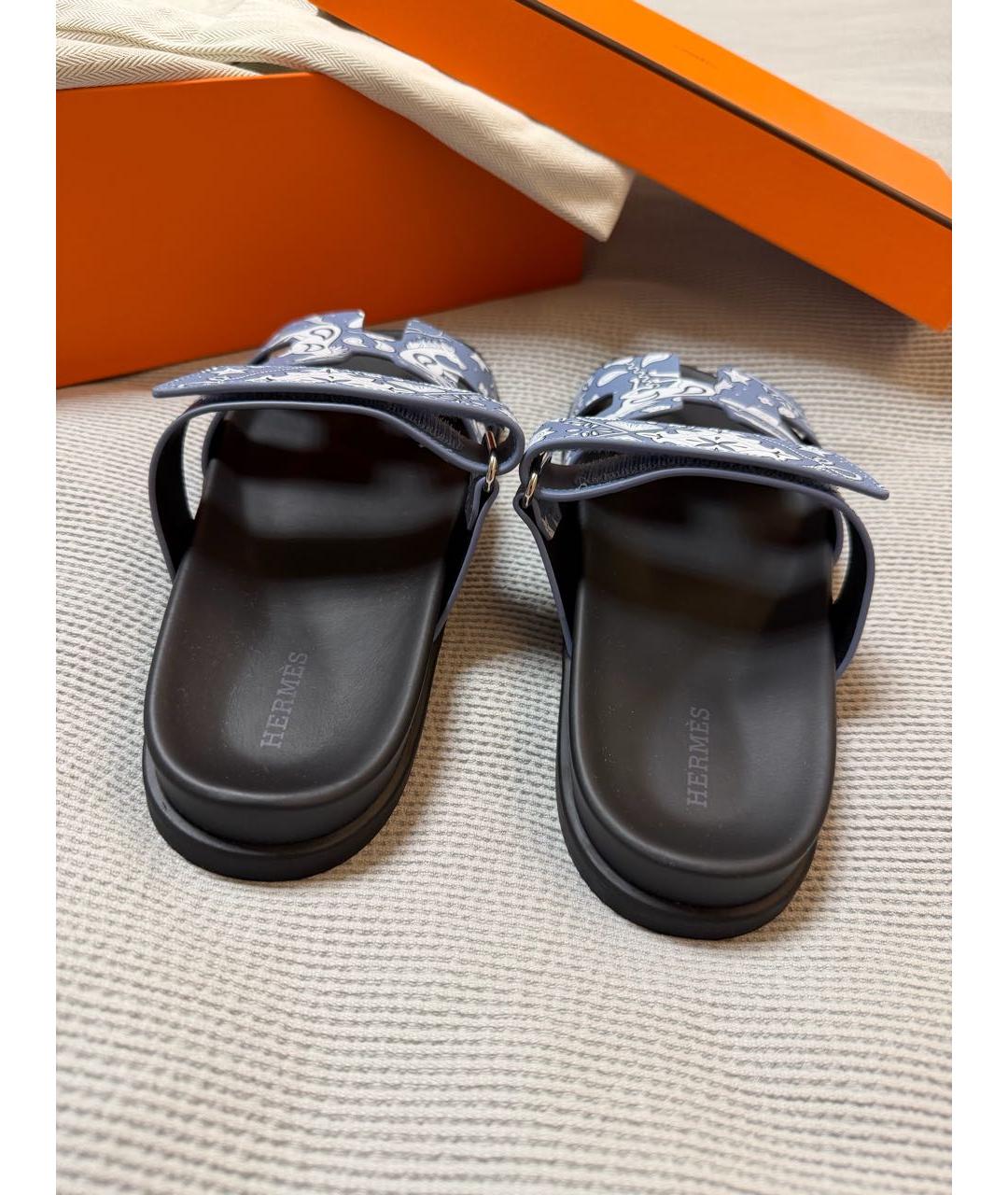 HERMES Голубые кожаные шлепанцы, фото 3