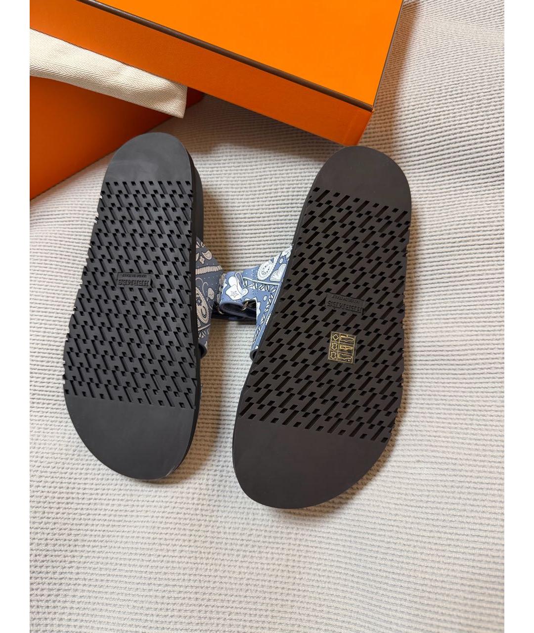 HERMES Голубые кожаные шлепанцы, фото 4