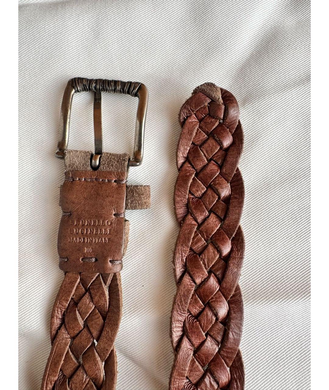 BRUNELLO CUCINELLI Бежевый кожаный ремень, фото 6