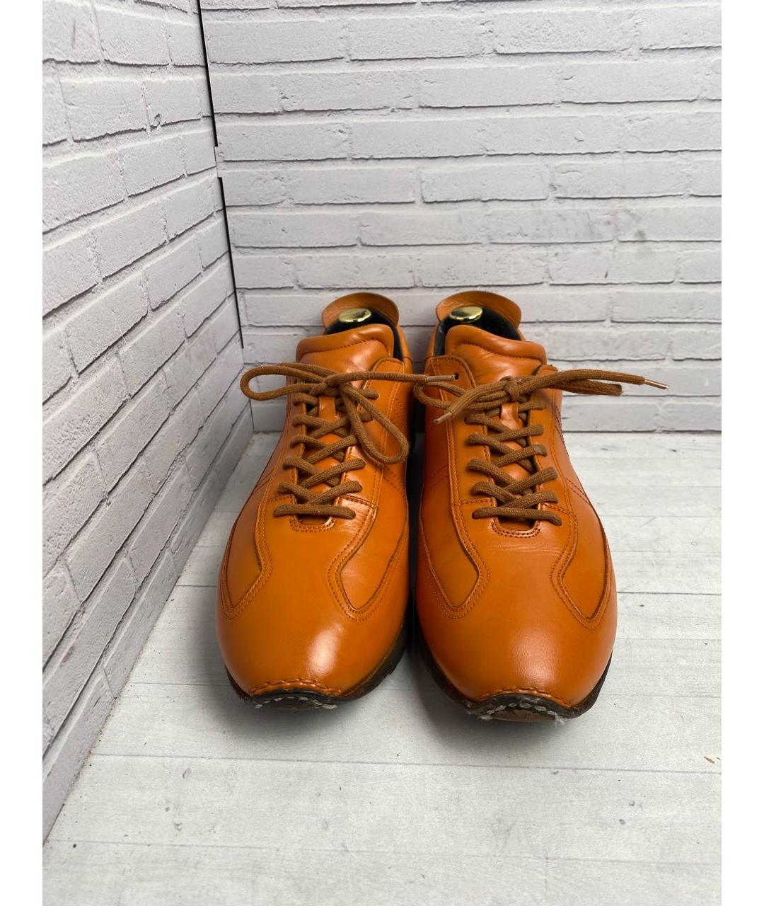 SANTONI Оранжевое кожаные низкие кроссовки / кеды, фото 2