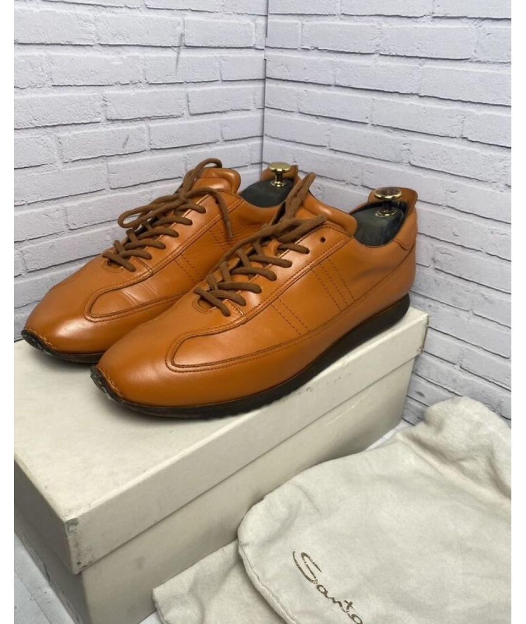 SANTONI Оранжевое кожаные низкие кроссовки / кеды, фото 5