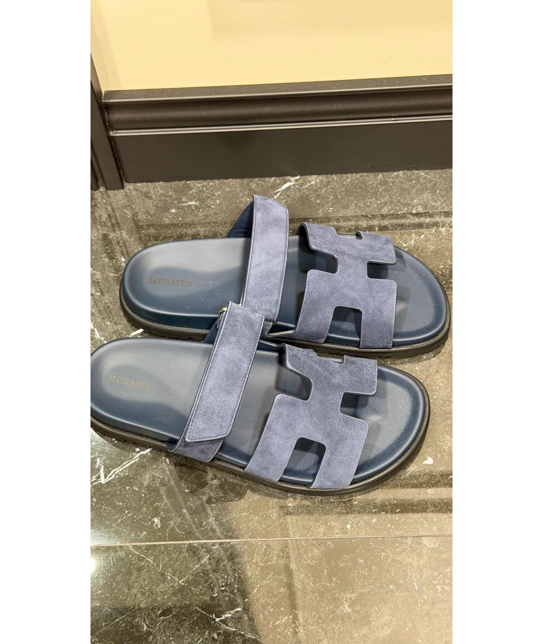 HERMES Синие замшевые шлепанцы, фото 3