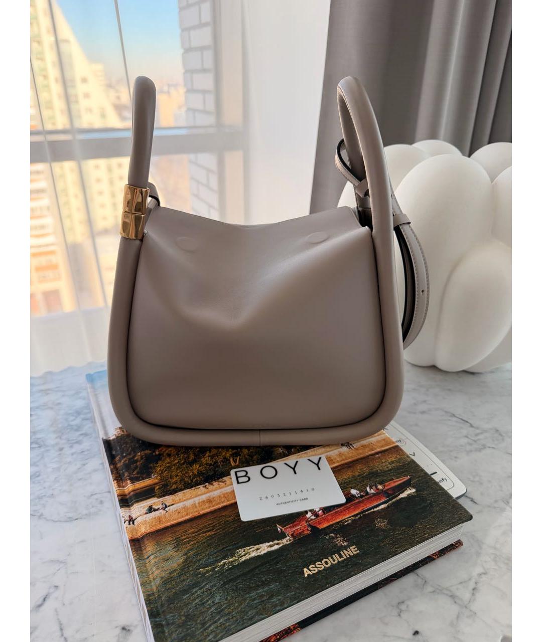 BOYY Серая кожаная сумка с короткими ручками, фото 4