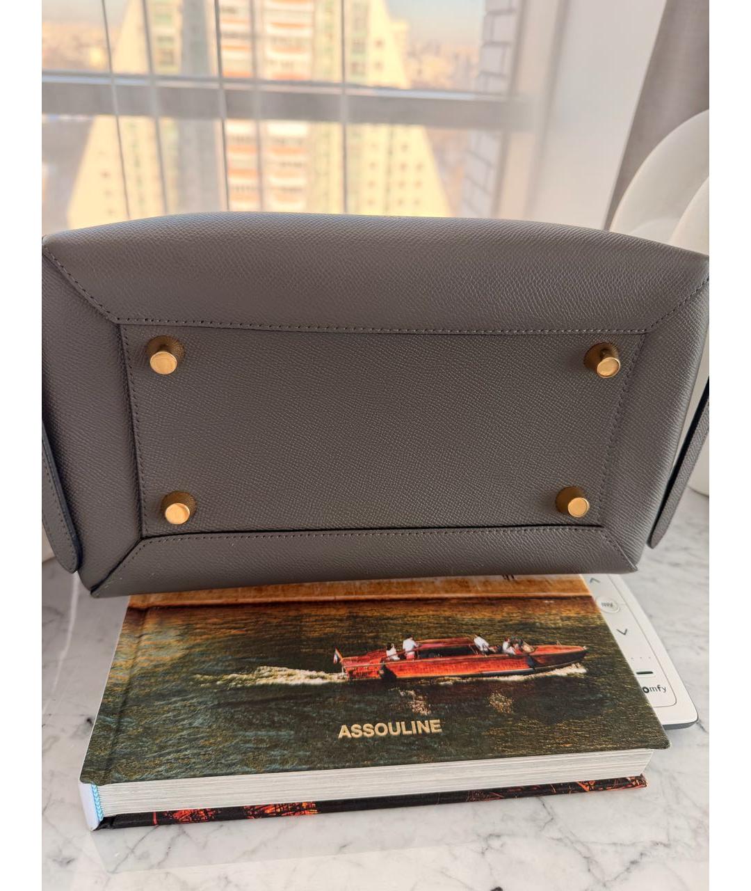 CELINE Серая кожаная сумка с короткими ручками, фото 5