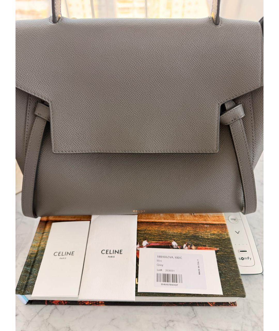 CELINE Серая кожаная сумка с короткими ручками, фото 3