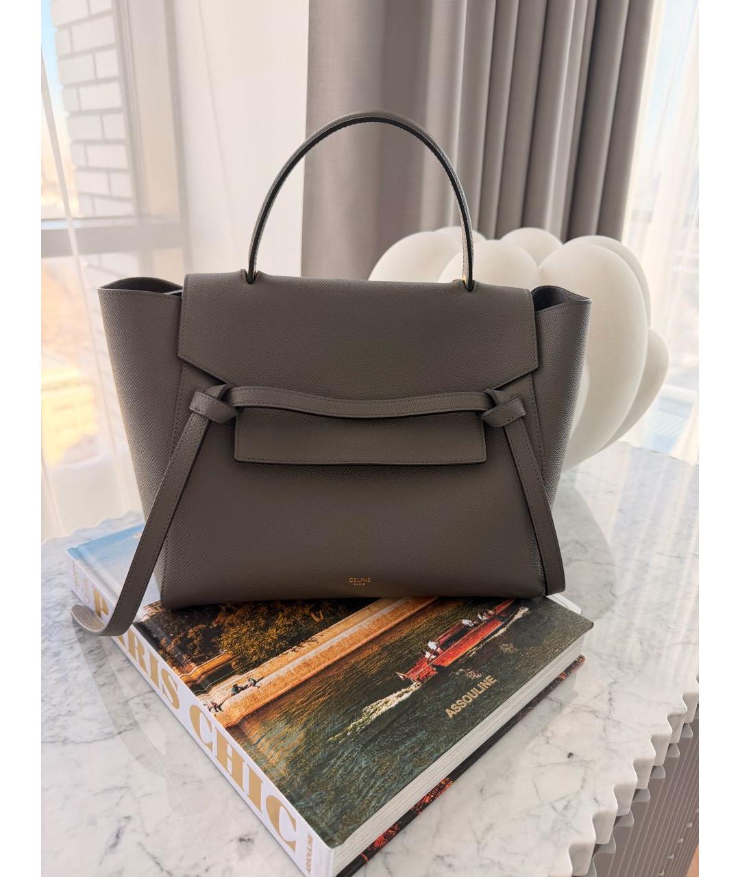 CELINE Серая кожаная сумка с короткими ручками, фото 7