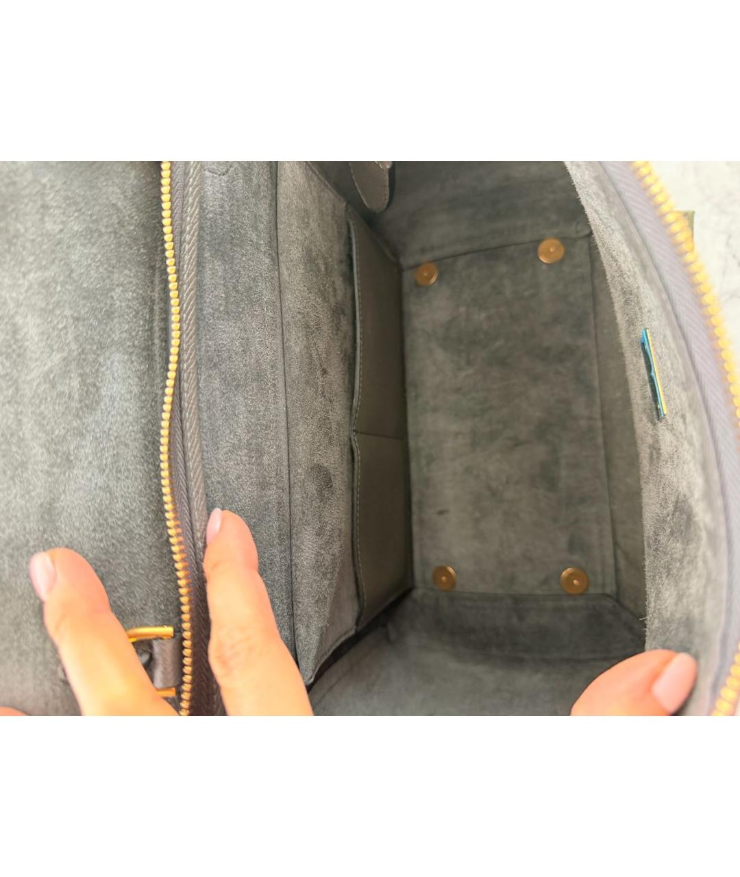 CELINE Серая кожаная сумка с короткими ручками, фото 4