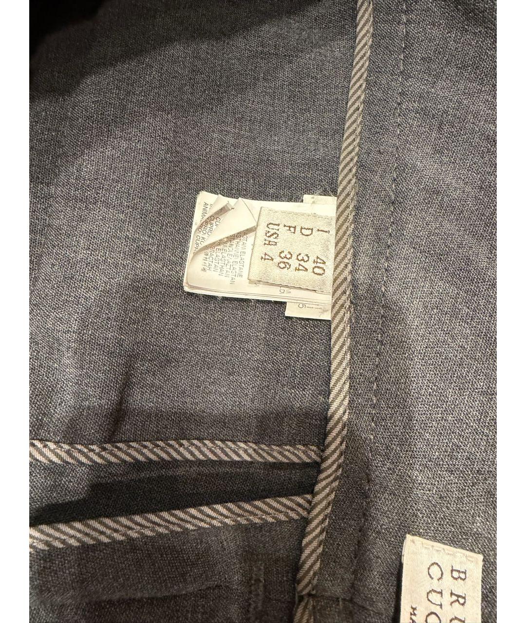 BRUNELLO CUCINELLI Серые шерстяные брюки узкие, фото 3
