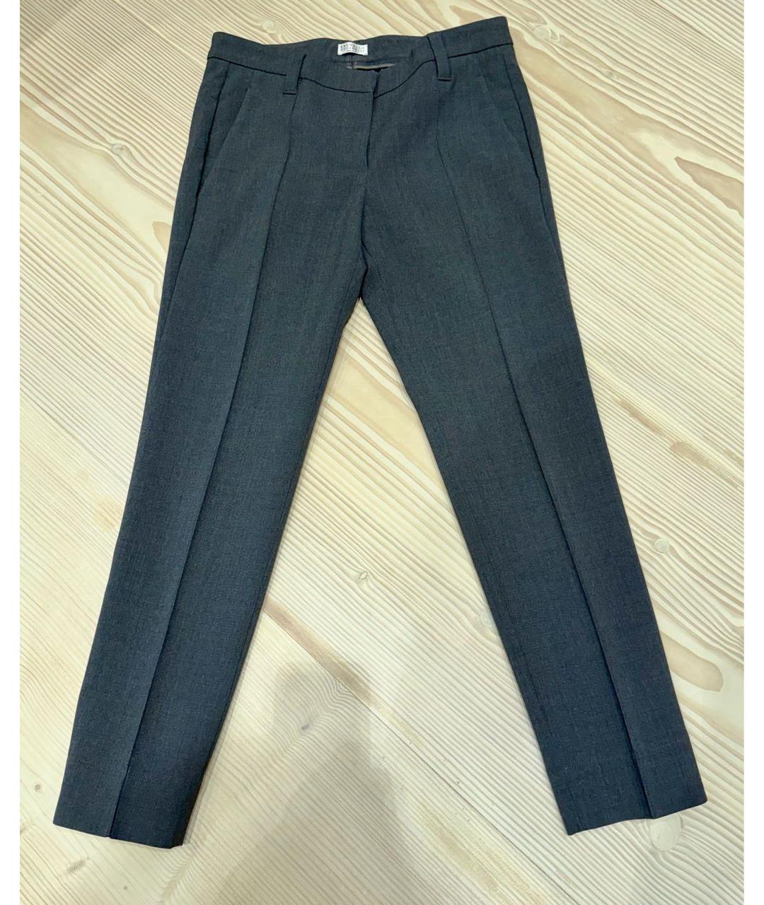 BRUNELLO CUCINELLI Серые шерстяные брюки узкие, фото 5