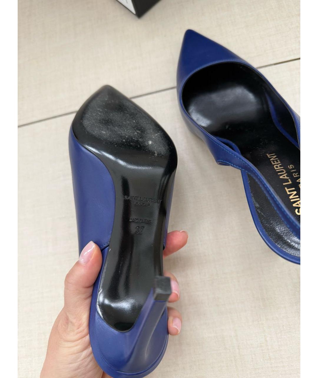 SAINT LAURENT Темно-синие кожаные туфли, фото 5