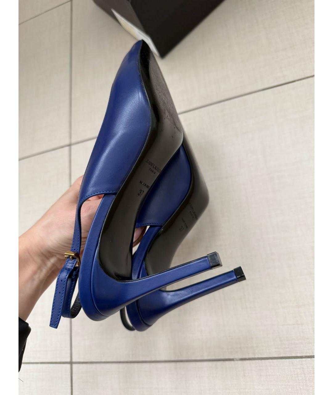 SAINT LAURENT Темно-синие кожаные туфли, фото 7