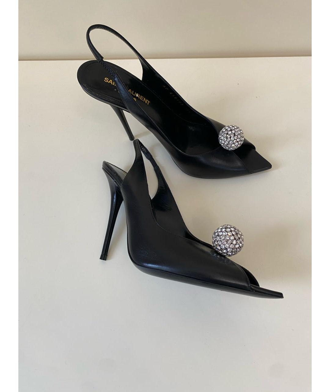 SAINT LAURENT Черные кожаные босоножки, фото 8