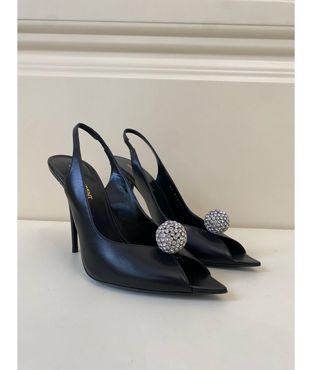 SAINT LAURENT Черные кожаные босоножки, фото 2