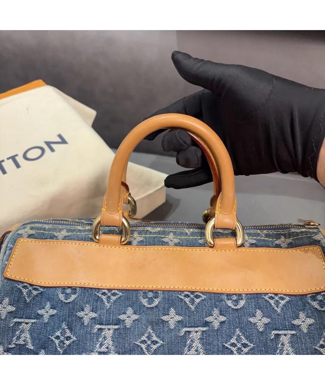 LOUIS VUITTON Голубая деним сумка с короткими ручками, фото 3