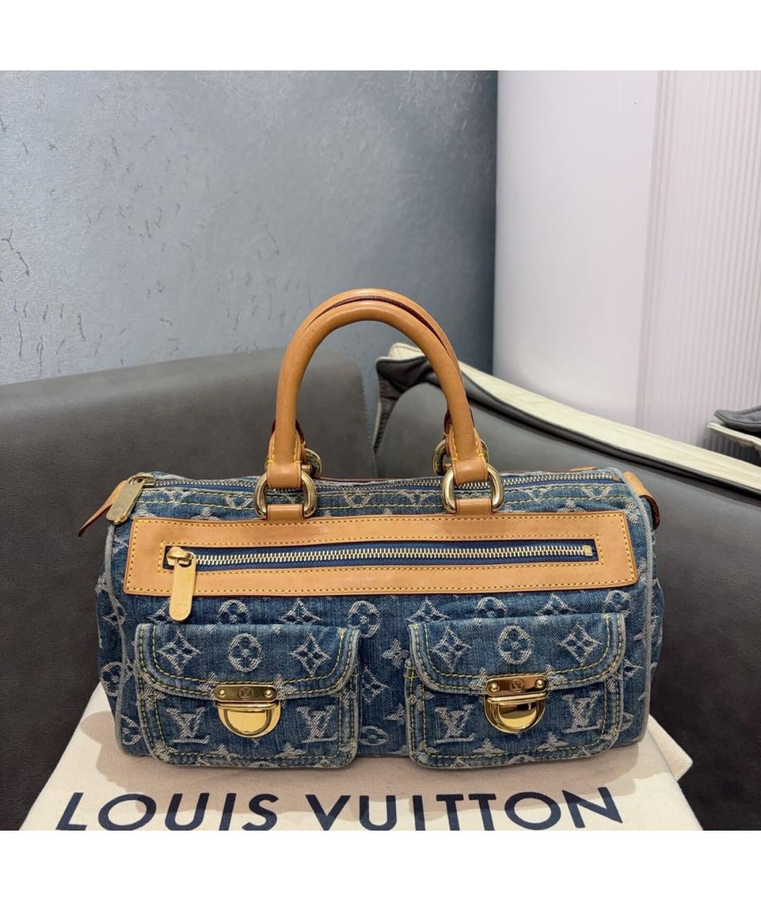 LOUIS VUITTON Голубая деним сумка с короткими ручками, фото 9