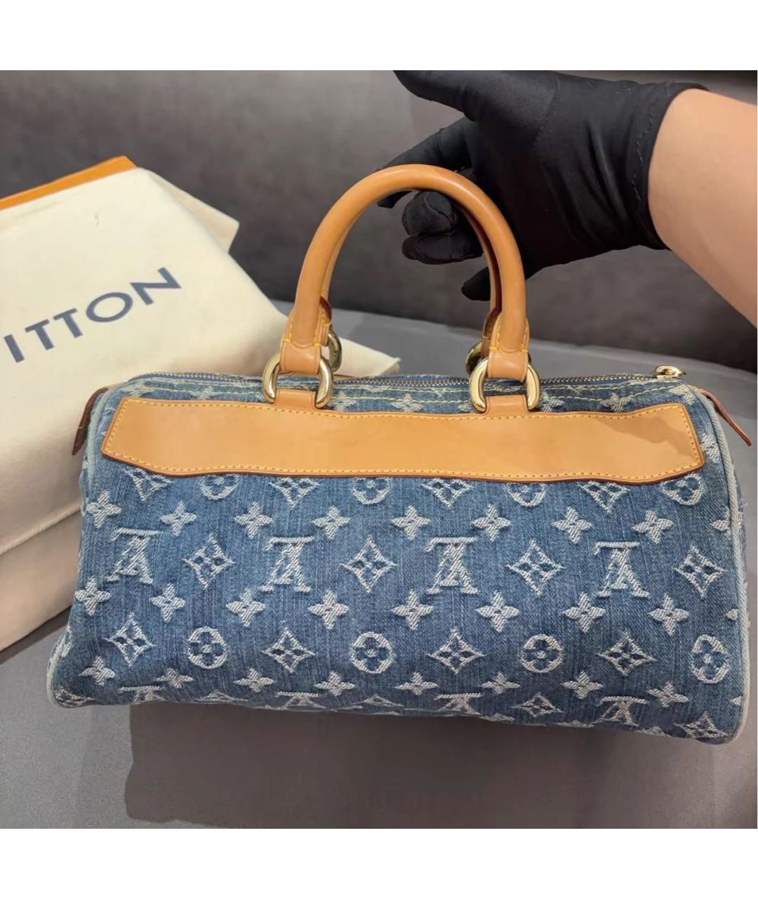 LOUIS VUITTON Голубая деним сумка с короткими ручками, фото 2