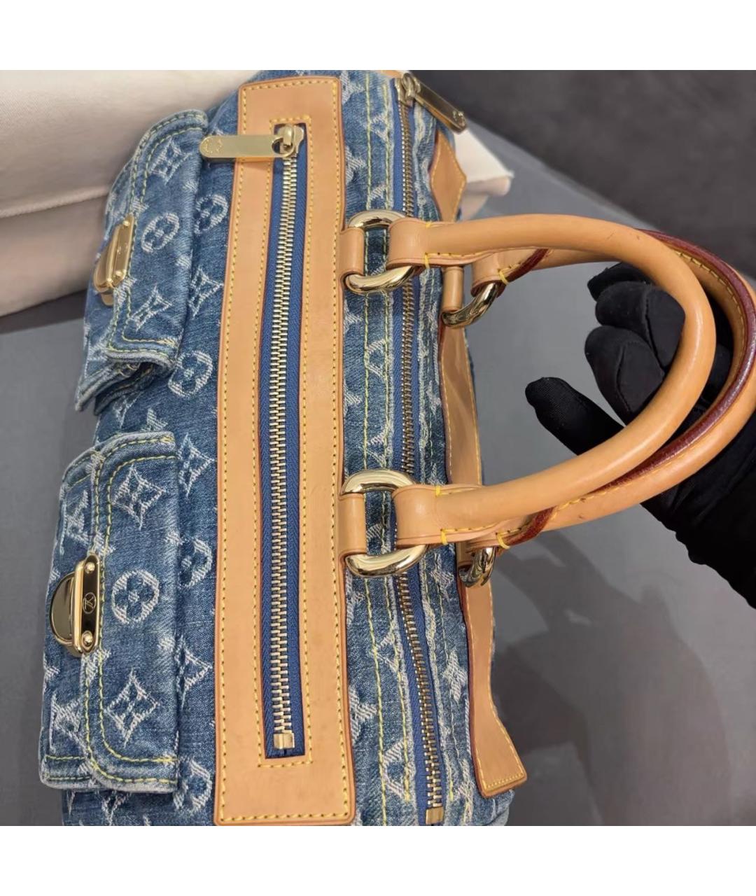 LOUIS VUITTON Голубая деним сумка с короткими ручками, фото 4