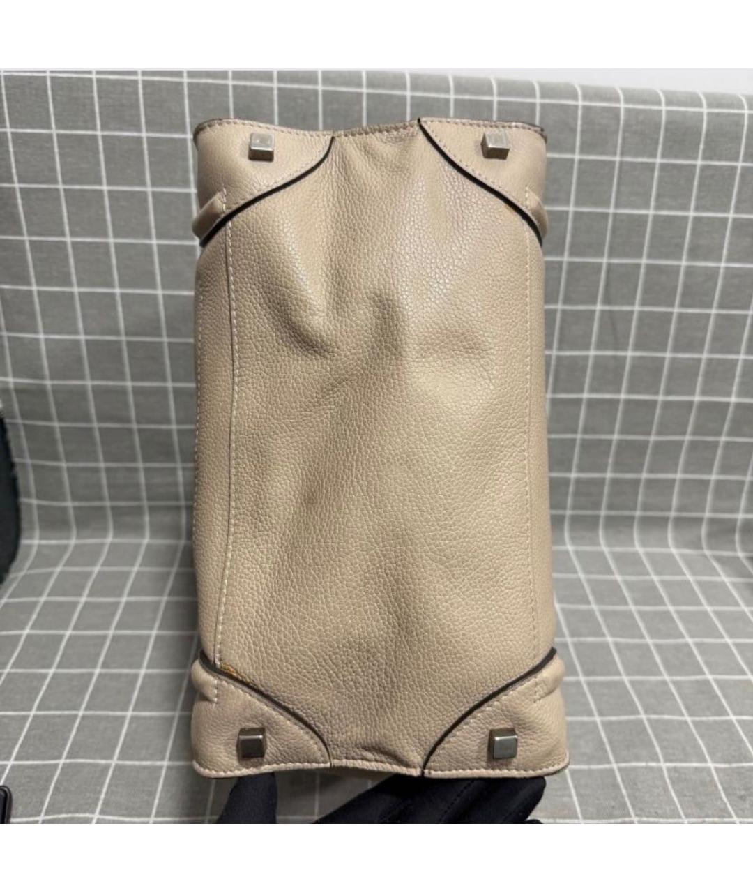 CELINE Бежевая кожаная сумка с короткими ручками, фото 4