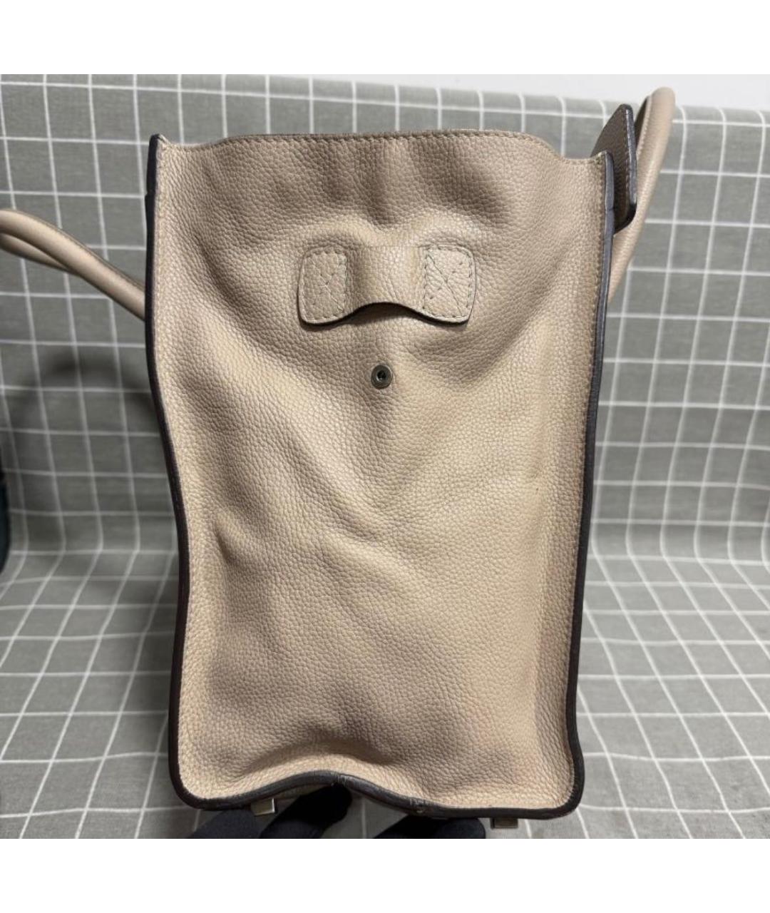 CELINE Бежевая кожаная сумка с короткими ручками, фото 6