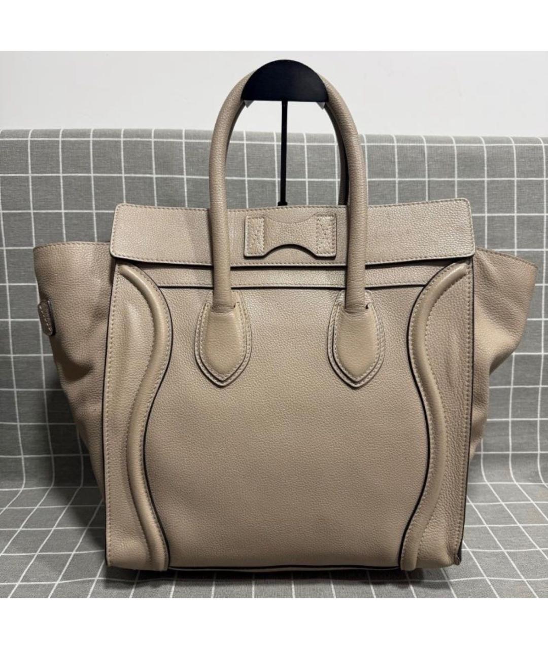 CELINE Бежевая кожаная сумка с короткими ручками, фото 3