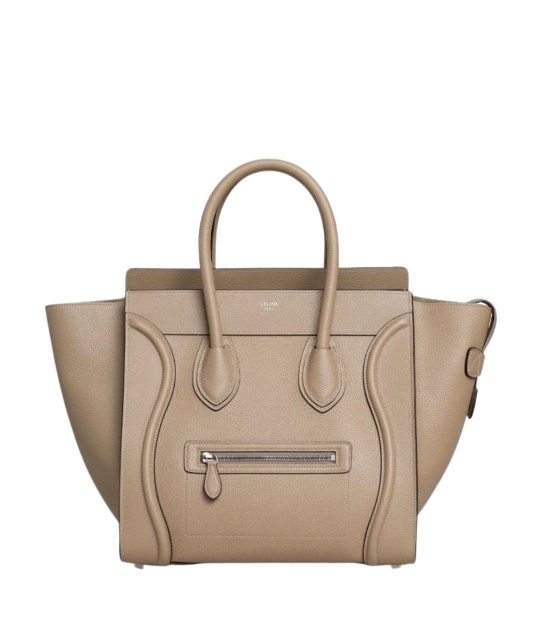 CELINE Бежевая кожаная сумка с короткими ручками, фото 1