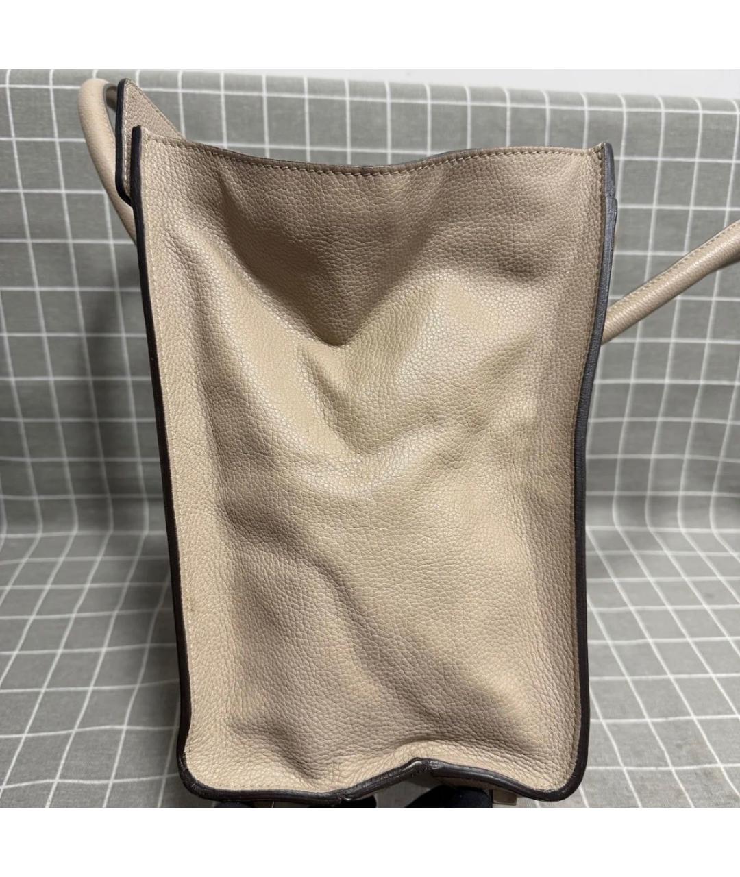 CELINE Бежевая кожаная сумка с короткими ручками, фото 7