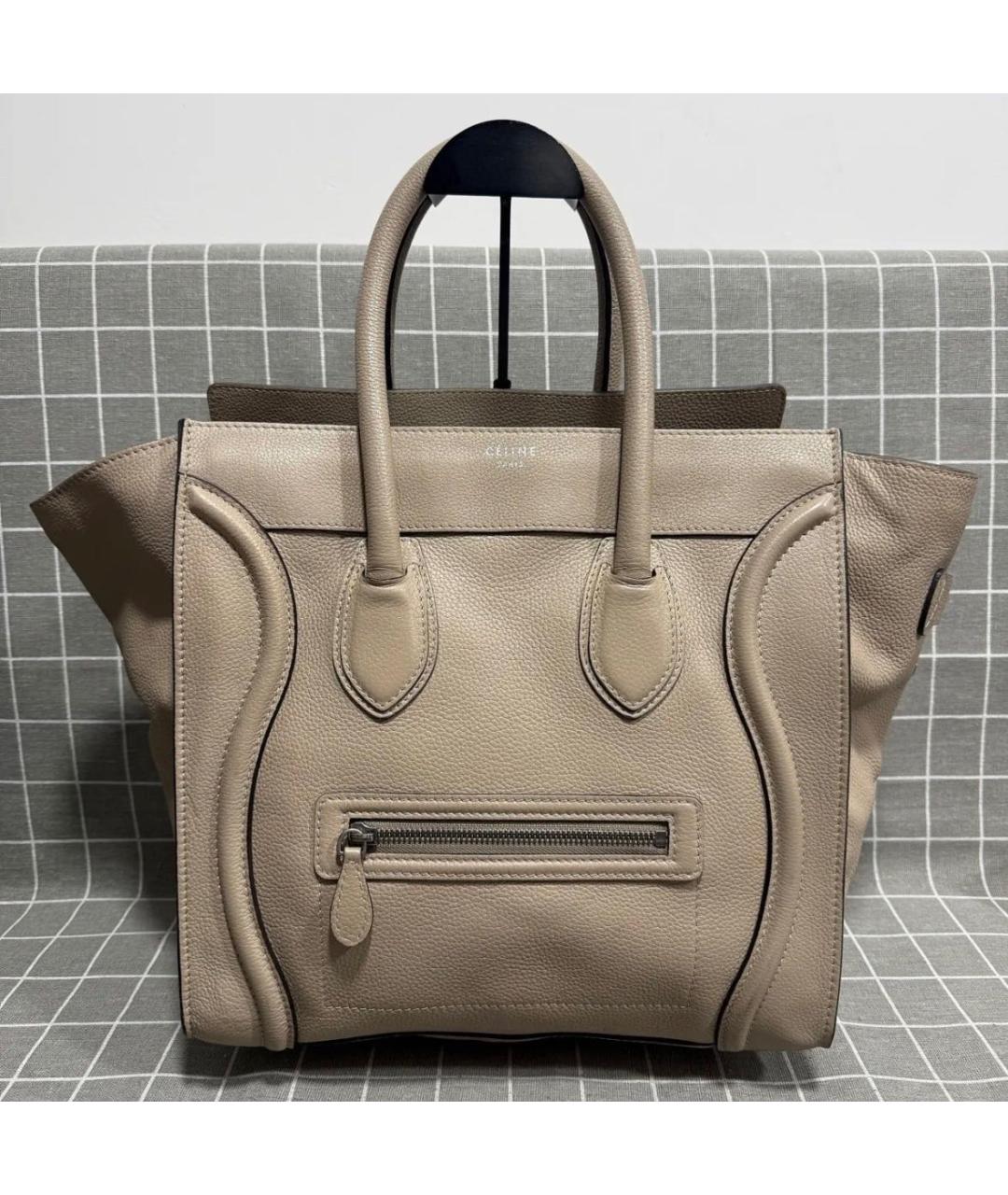 CELINE Бежевая кожаная сумка с короткими ручками, фото 2