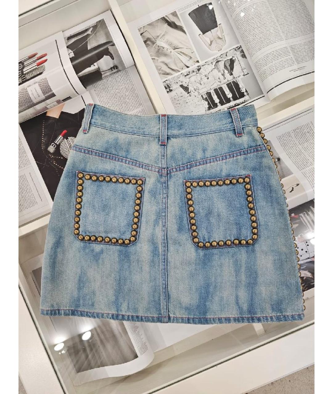 GUCCI Голубая хлопковая юбка мини, фото 4