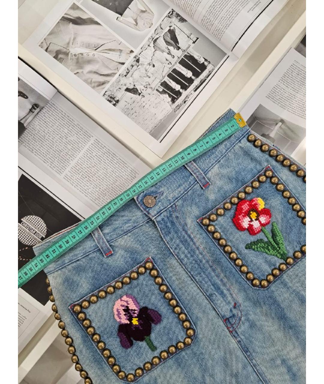 GUCCI Голубая хлопковая юбка мини, фото 5