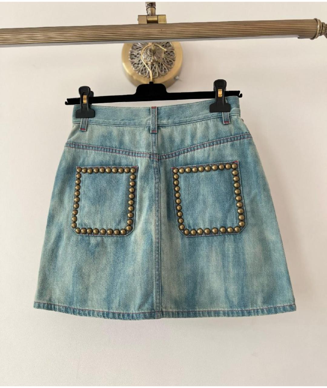 GUCCI Голубая хлопковая юбка мини, фото 2