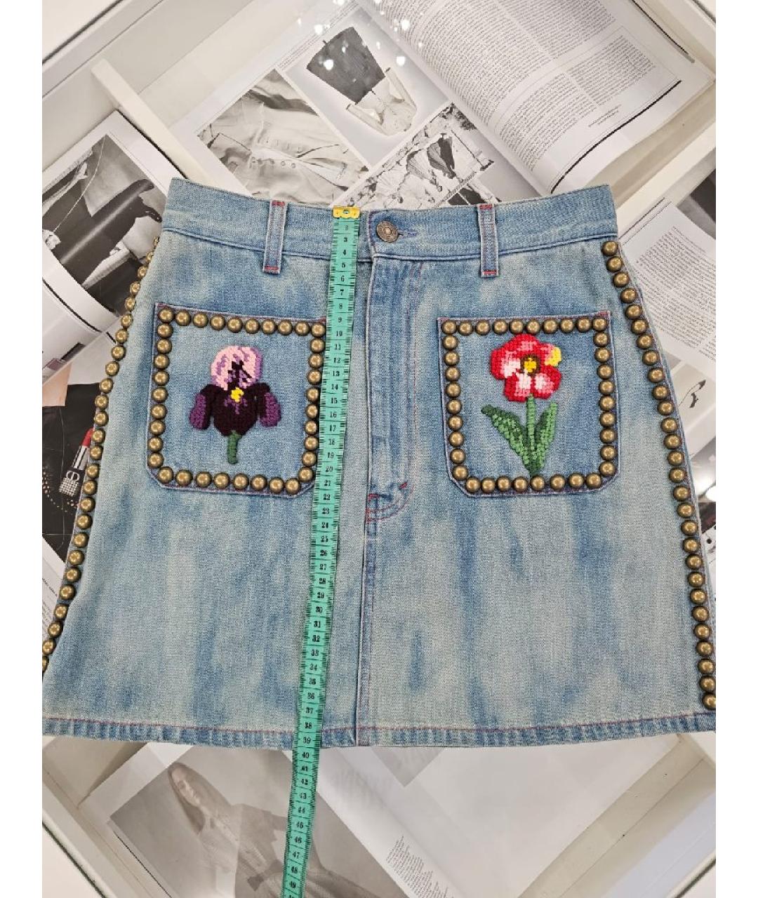 GUCCI Голубая хлопковая юбка мини, фото 7