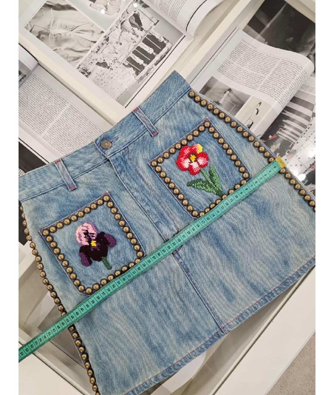 GUCCI Голубая хлопковая юбка мини, фото 6