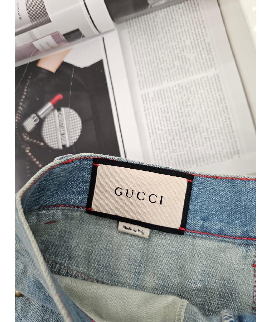 GUCCI Голубая хлопковая юбка мини, фото 3