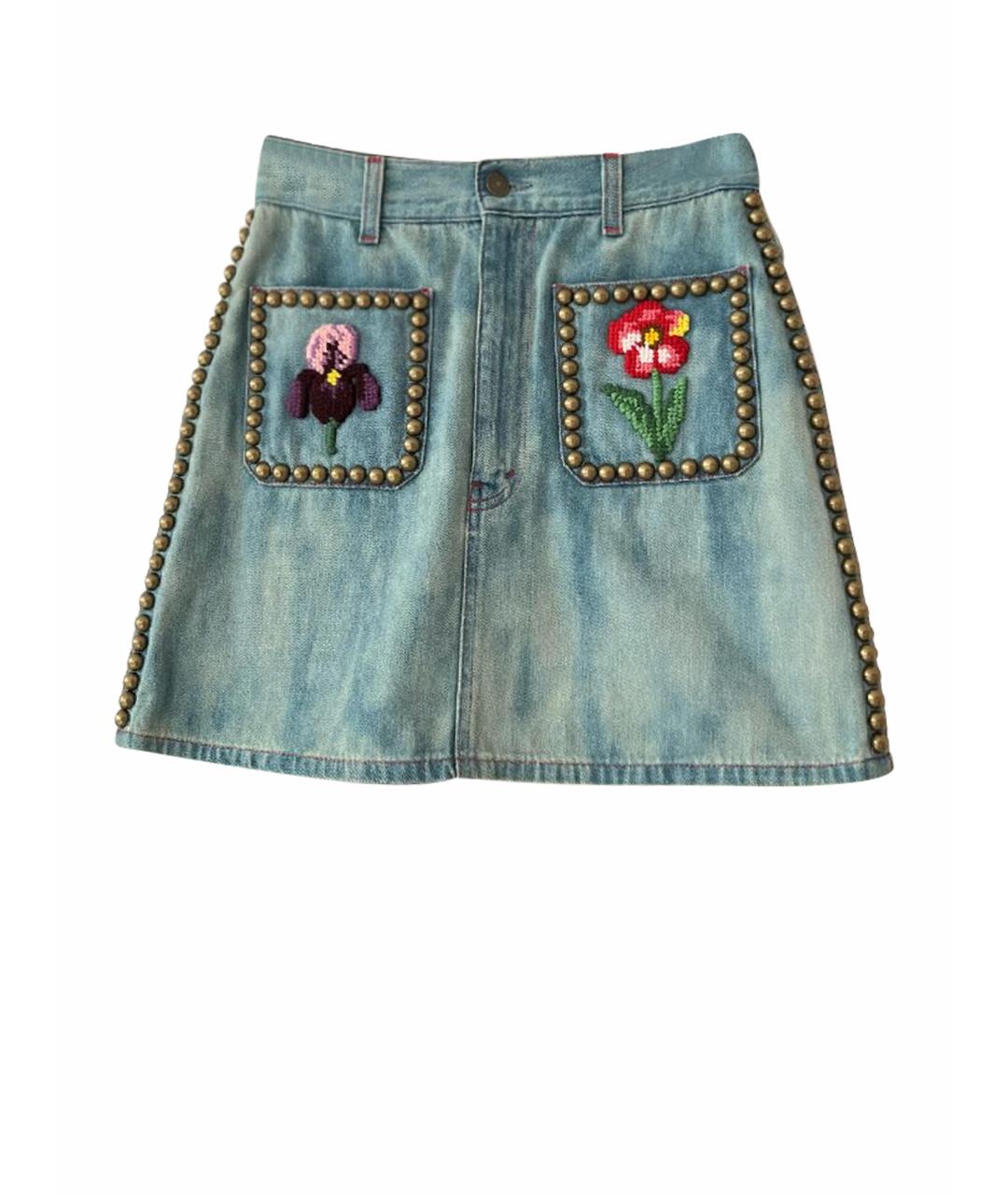 GUCCI Голубая хлопковая юбка мини, фото 1