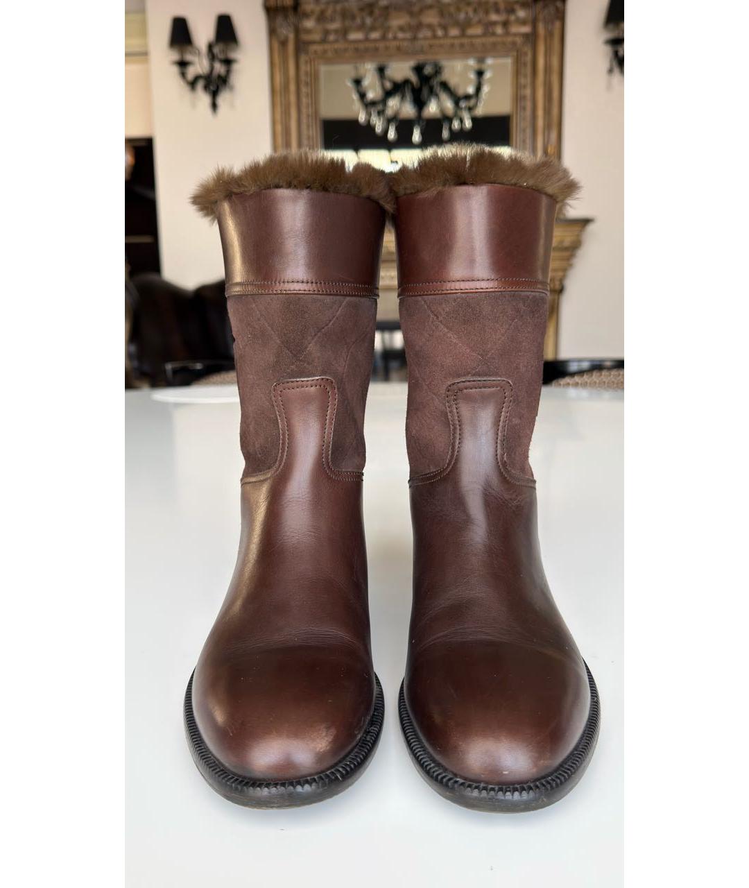 CHANEL Коричневые кожаные полусапоги, фото 2