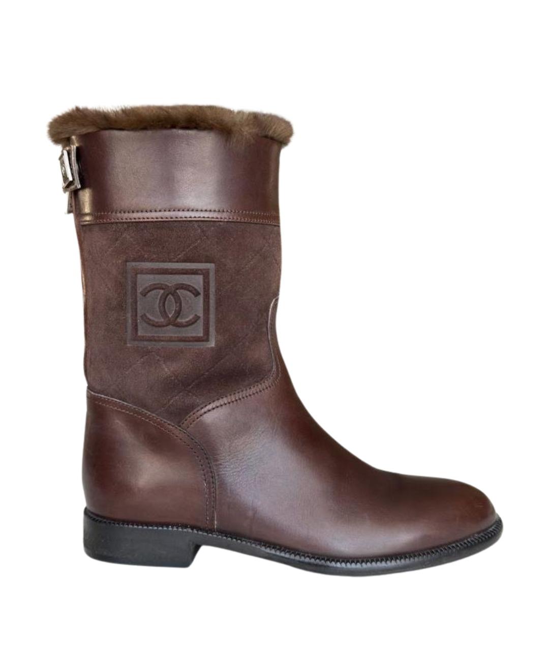 CHANEL Коричневые кожаные полусапоги, фото 1