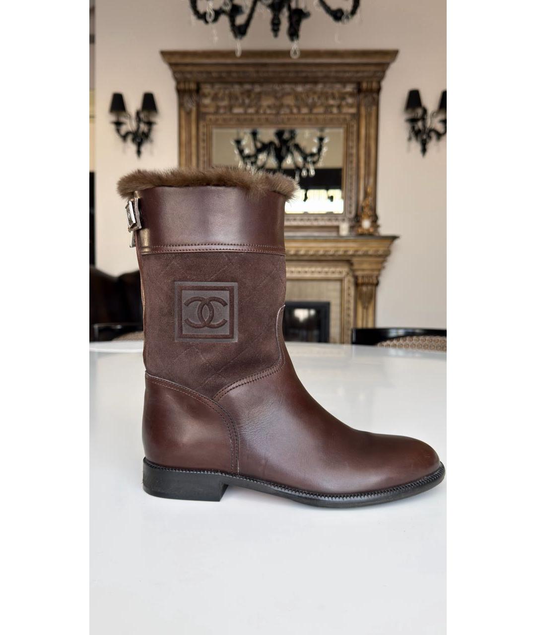CHANEL Коричневые кожаные полусапоги, фото 7