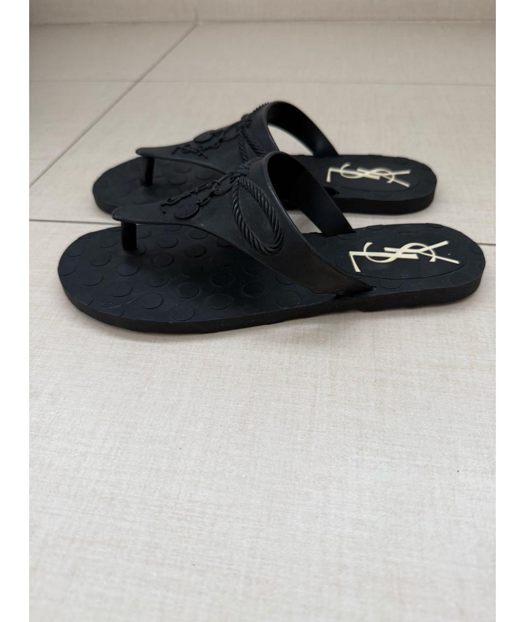 SAINT LAURENT Черные резиновые шлепанцы, фото 7