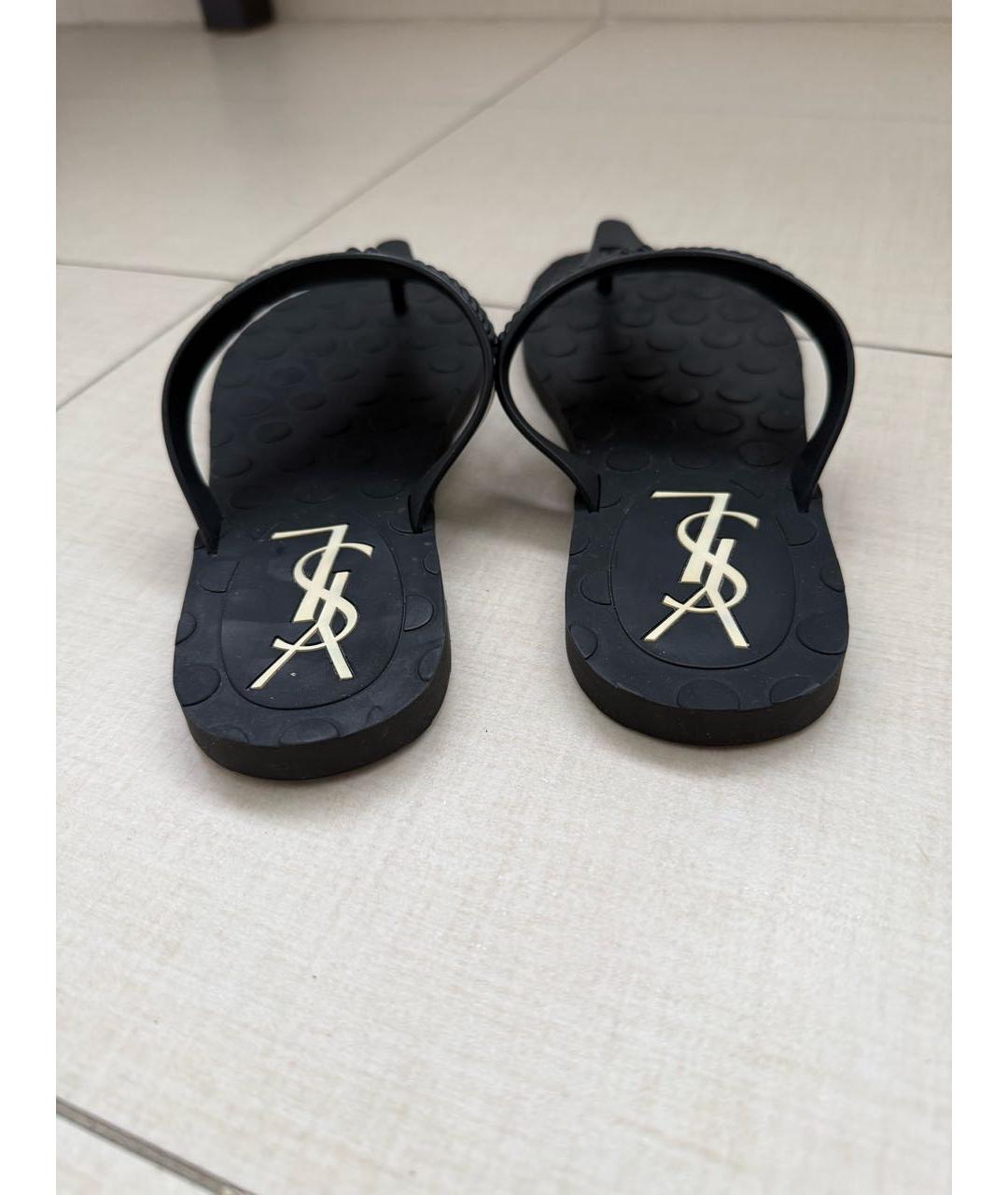 SAINT LAURENT Черные резиновые шлепанцы, фото 4