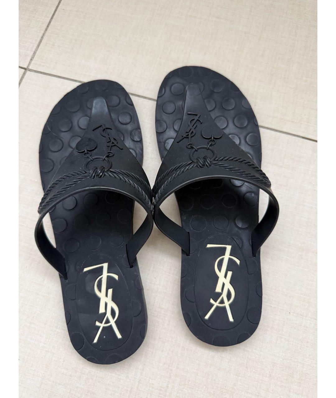 SAINT LAURENT Черные резиновые шлепанцы, фото 3