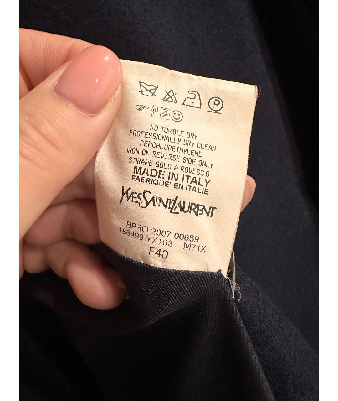 SAINT LAURENT Темно-синее шерстяное пальто, фото 5