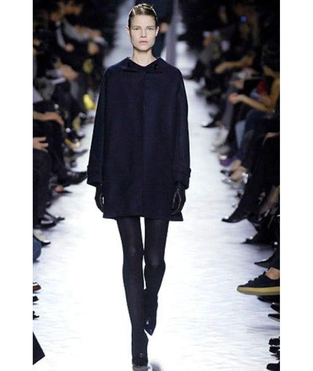 SAINT LAURENT Темно-синее шерстяное пальто, фото 6