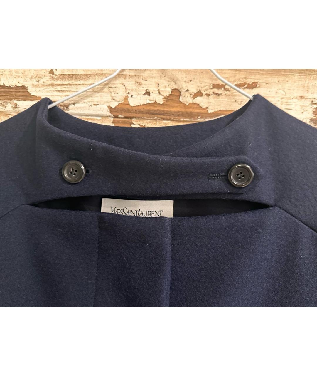 SAINT LAURENT Темно-синее шерстяное пальто, фото 3