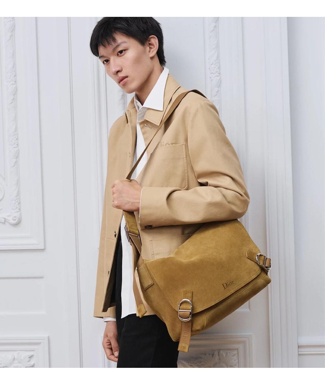 CHRISTIAN DIOR Горчичная кожаная сумка на плечо, фото 2