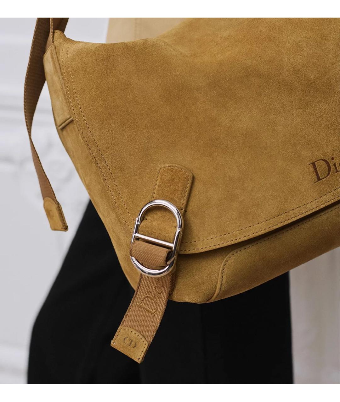 CHRISTIAN DIOR Горчичная кожаная сумка на плечо, фото 3