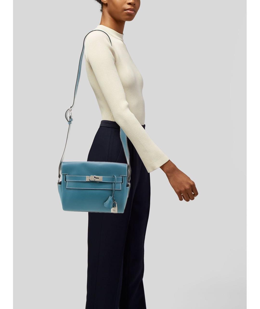 HERMES Голубая кожаная сумка через плечо, фото 4